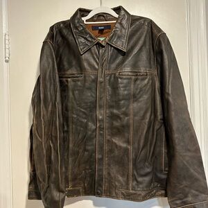 Vintage GAP Y2K Distressed Brown Leather trucker Motorcycle Jacket. Full Zip.